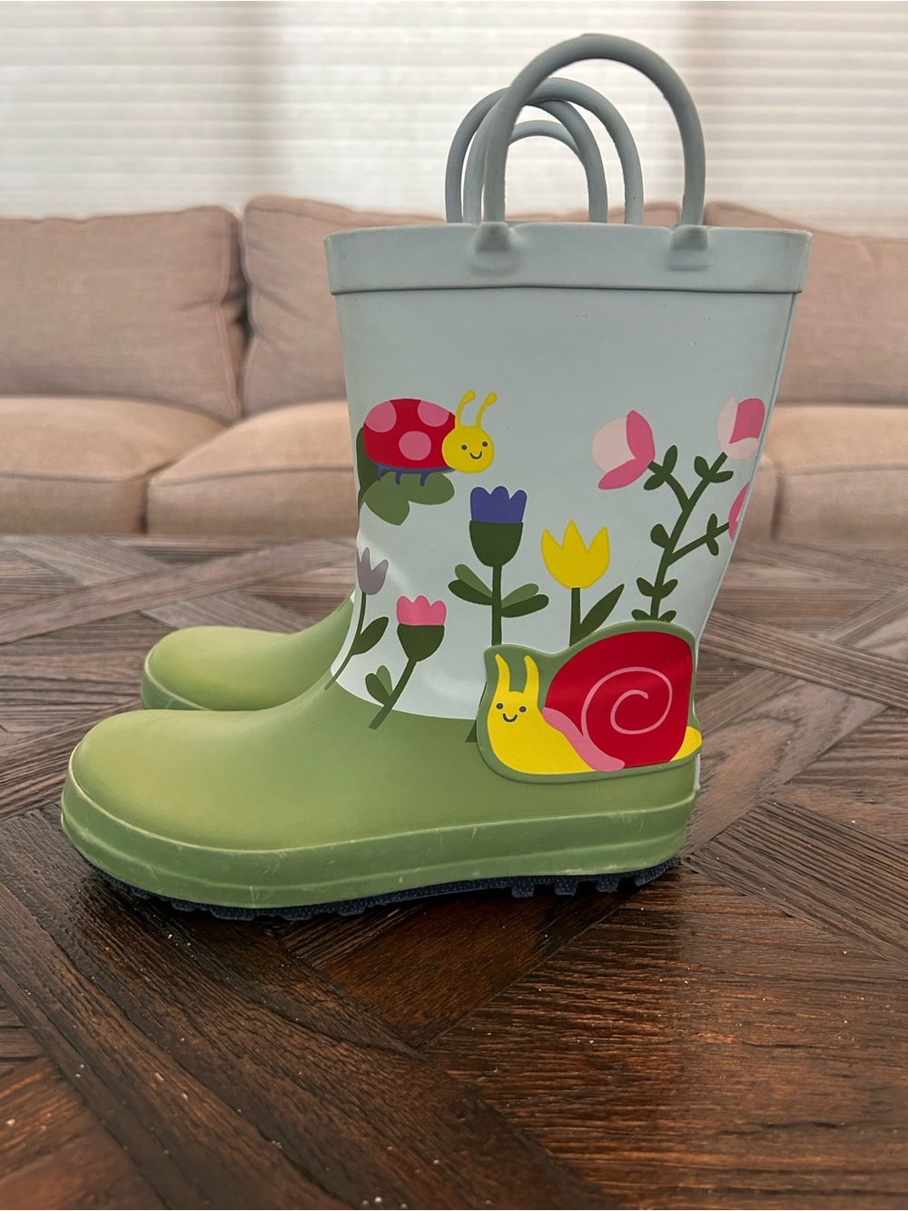 Cat & Jack Kids Garden Rain Boots with Snail & Flower Print - size 12